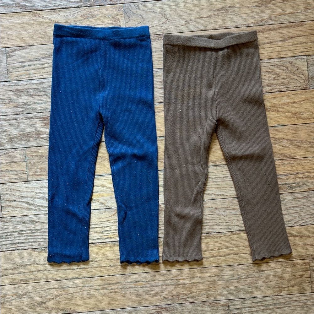 Rylee + Cru Ribbed Kids Leggings in Navy and Brown